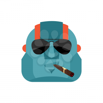 Robot Cool serious avatar of emotions. Cyborg smoking cigar emoji. Robotic man strict. Vector illustration