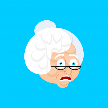 Grandmother OMG scared face avatar. Face grandma Oh my God emoji. Vector illustration