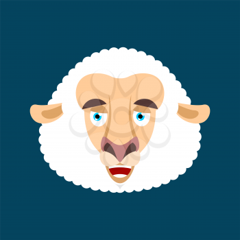 Sheep happy emotion face avatar. Ewe merryl emoji. Farm animal. Vector illustration