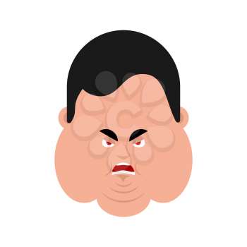 Fat angry face emotion avatar. Stout guy evil emoji. Big man aggressive. Vector illustration