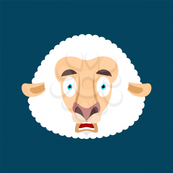 Sheep scared OMG face avatar. Ewe Oh my God emoji. Frightened Farm animal. Vector illustration