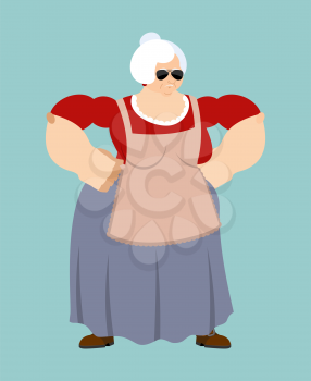Grandmother Strong Cool serious. grandma smoking cigar emoji. Old lady strict. Vector illustration