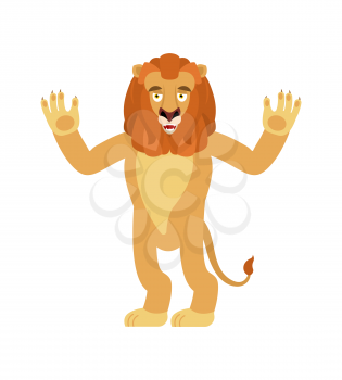 Lion happy. Wild animal merry emoji. Joyful beast. Vector illustration