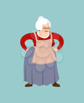 Grandmother angry emoji. Face grandma evil. Aggressive Old lady. Vector illustration