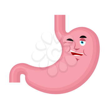 Stomach winking emoji face avatar. Belly happy emotions. Internal organ cheerful. Vector illustration