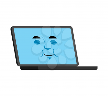 Laptop sleeping emoji face avatar. Computer fell asleep emotions. PC drop off. Vector illustration