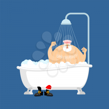 Santa Claus in bath. Christmas grandfather washes. New Year Vector Illustration
