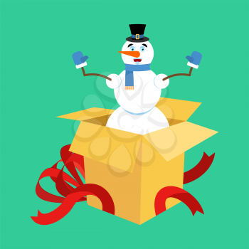 Snowman from open gift box. Surprise. Christmas and New Year Vector Illustration

