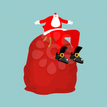 Santa Claus sitting on red bag isolated. Christmas and New Year Vector Illustration
