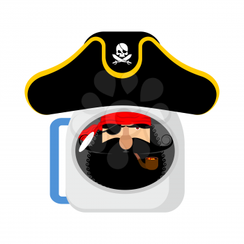 Space pirate astronaut in helmet. filibuster spaceman. Eye patch and smoking pipe. pirates cap. Bones and Skull
