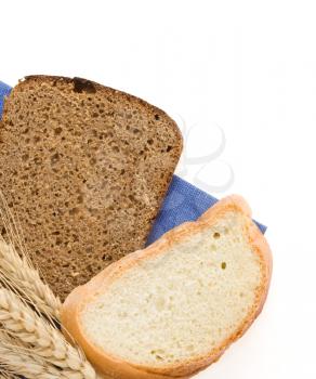bread and wheat isolated on white background