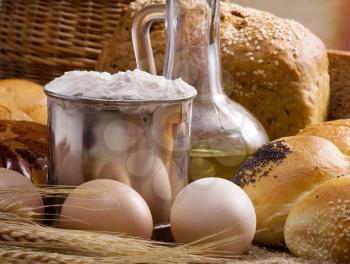 set of bakery products on table