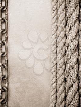 chain and ship rope on metal texture background