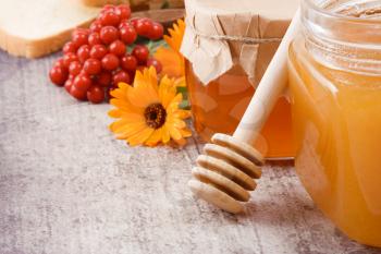 flowers, viburnum and honey with bread