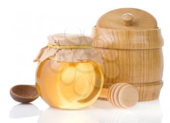 honey jar and pot isolated on white background