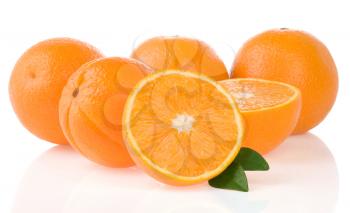 orange fruit and slices isolated on white background