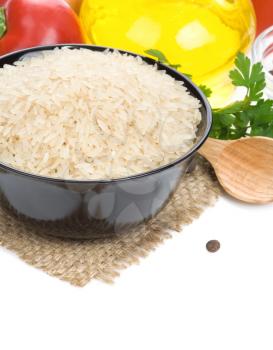 rice and food ingredient isolated on white background