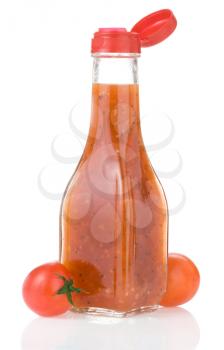 tomato sauce and ketchup isolated on white background