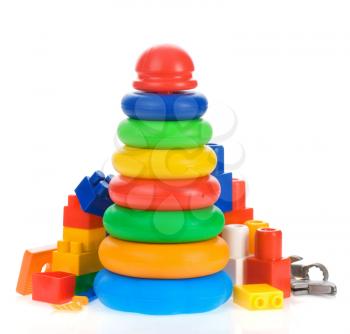 toys and bricks isolated on white background