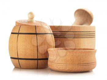 wooden tableware isolated on white background