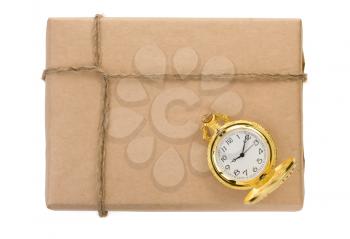 parcel wrapped packaged box isolated on white background