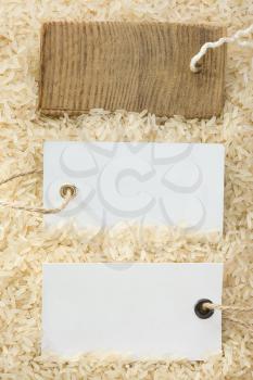 rice grain and price tag as background texture