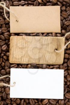 coffee beans and price tag with copy space