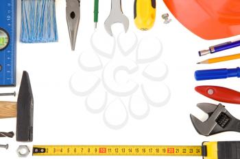 kit of construction tools isolated on white
