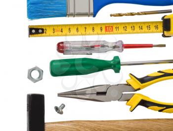 kit of construction tools and instruments isolated on white background