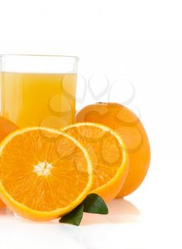 orange juice in glass isolated on white background