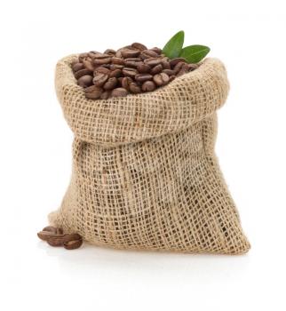 coffee beans in bag isolated on white background