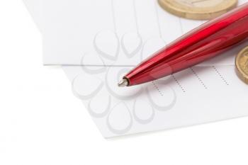pen at envelope isolated on white background