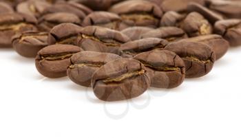 coffee beans macro isolated on white background