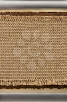 burlap hessian and parchment on wood background
