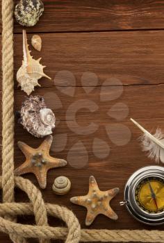 sea concept on wood background