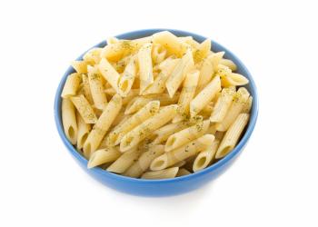 pasta Penne in plate isolated on white background