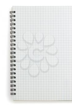 checked notebook isolated on white background