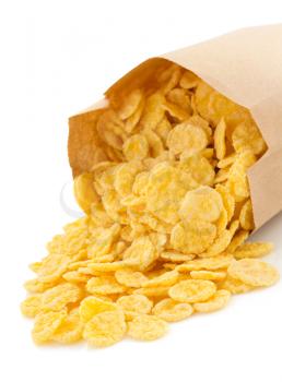 cereal corn flakes in paper bag isolated on white background