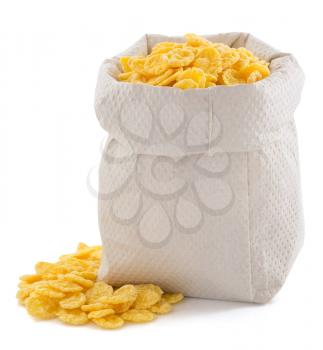 corn flakes in paper bag isolated on white background