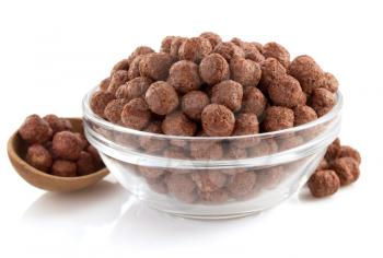 cereal chocolate balls  in bowl  on white background