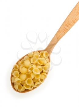 raw pasta in spoon isolated on white background