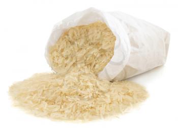 rice in paper bag isolated on white background