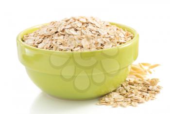 bowl of oat flake isolated on white background