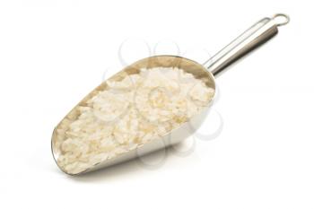 rice in scoop isolated on white background