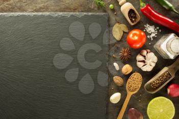 herbs and spices at table background