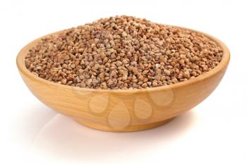 buckwheat in bowl isolated on white background