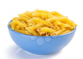 penne pasta in plate isolated on white background
