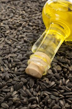 bottle of oil and sunflower seed