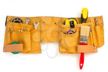 tools and instruments in belt isolated on white background
