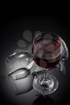 wine glass on black background